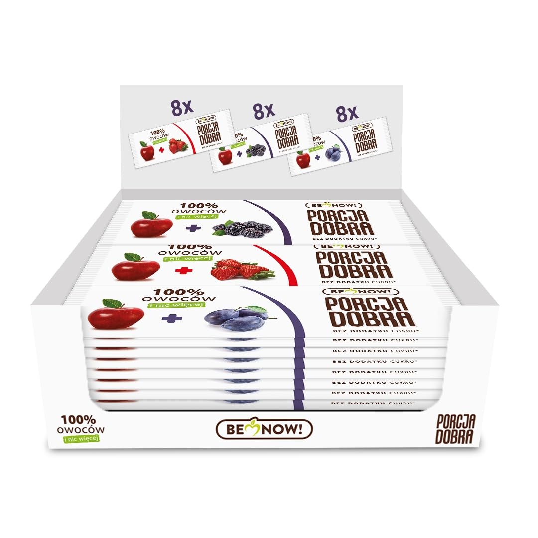 Be Now! Healthy Fruit Bars - Apple & Plum, Strawberry, Blackberry (Pack of 24) 100% Fruit Snacks for Kids and Adults - Sugar Free Snacks, Vegan,