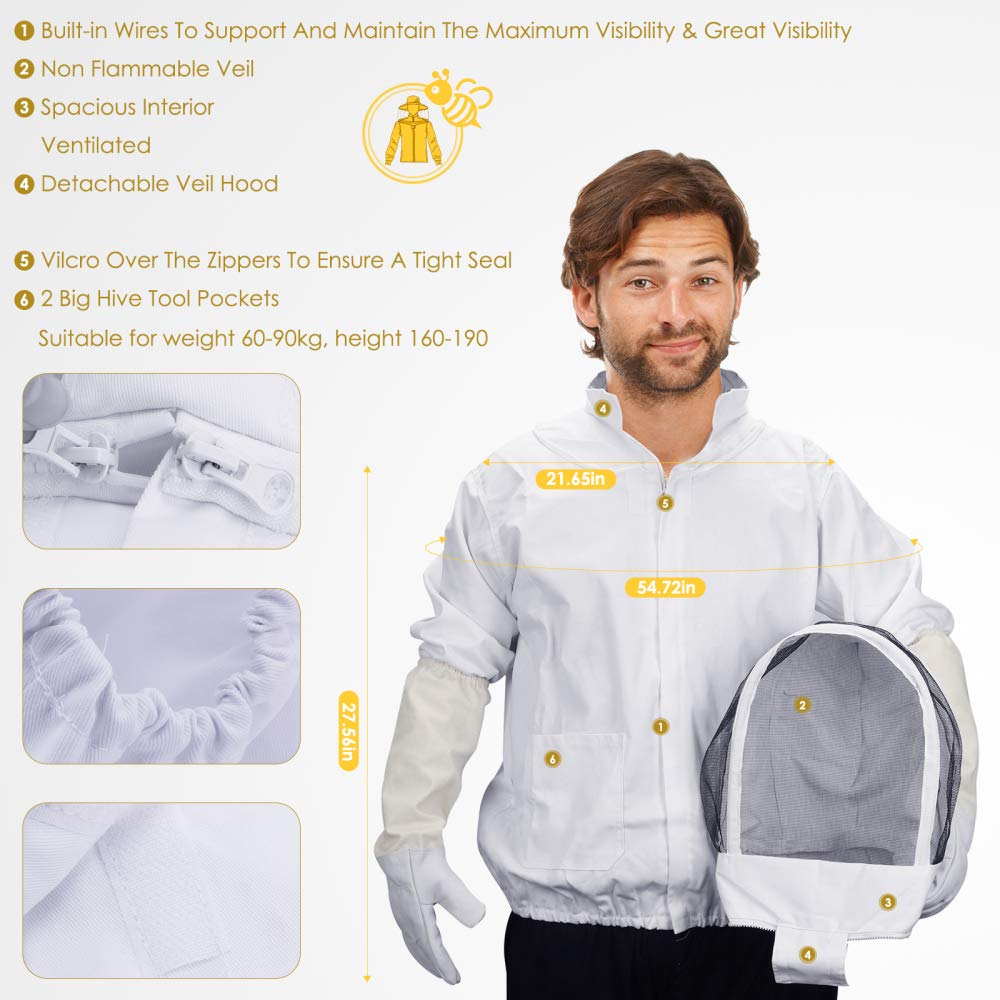 Kit de Herramientas de Apicultura 12pcs Kit de Suministros de Apicultura Accesorio de Apicultura Conjunto de Equipo de Apicultura Durable con Traje de Apicultura, Abejas Cepillo de Colmena
