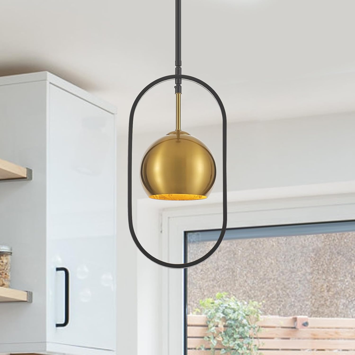 1 - Light Single Small Globe Pendant Light with Brass Finish Metal Shade, Modern Pendant Light Kitchen Island, Small Hanging Light Fixture entryway