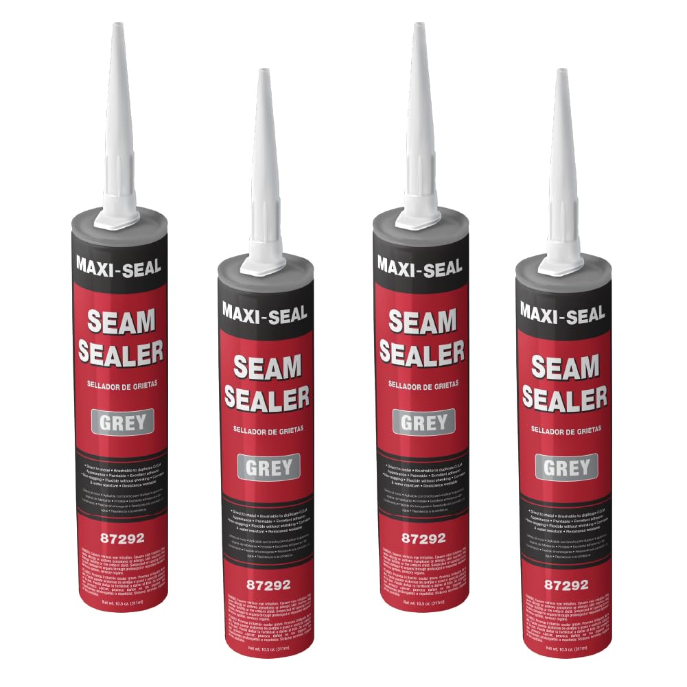Maxi-Seal Gray Polyurethane Seam Sealer (4-Pack, 10.5oz Tube) | Durable & Flexible Auto Body Joint Compound | Brushable Automotive Filler to Duplicate