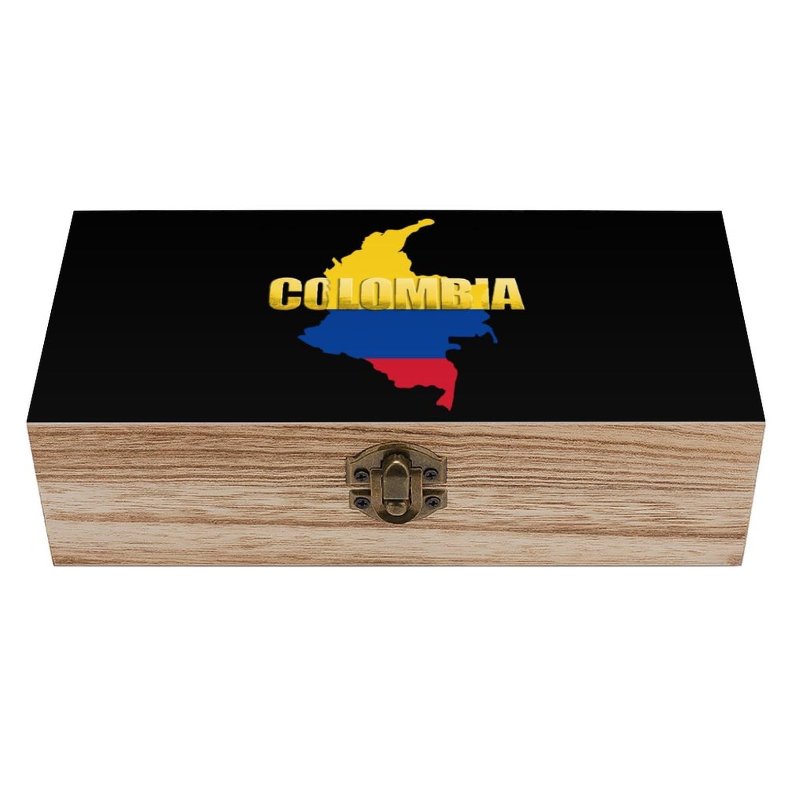 Cgsbngha Style Colombia Flag Map Wooden Storage Boxes With Lid Memory Box Decorative Organiser For Office And Home