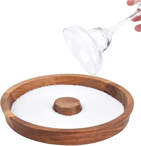 Rimmer de sal de cóctel Margarita de madera de acacia, barra de vidrio, borde de azúcar y sal para vasos anchos de hasta 5.5 pulgadas de diámetro