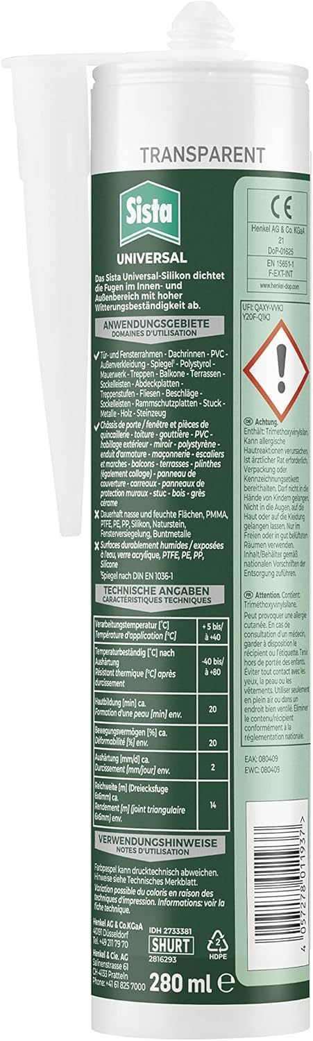 Sista Haus Universal, Kartusche, weiß, 6x 280ml | Universal Acryl-Dichtstoff Weiß – für vielseitige Anwendungen innen & außen