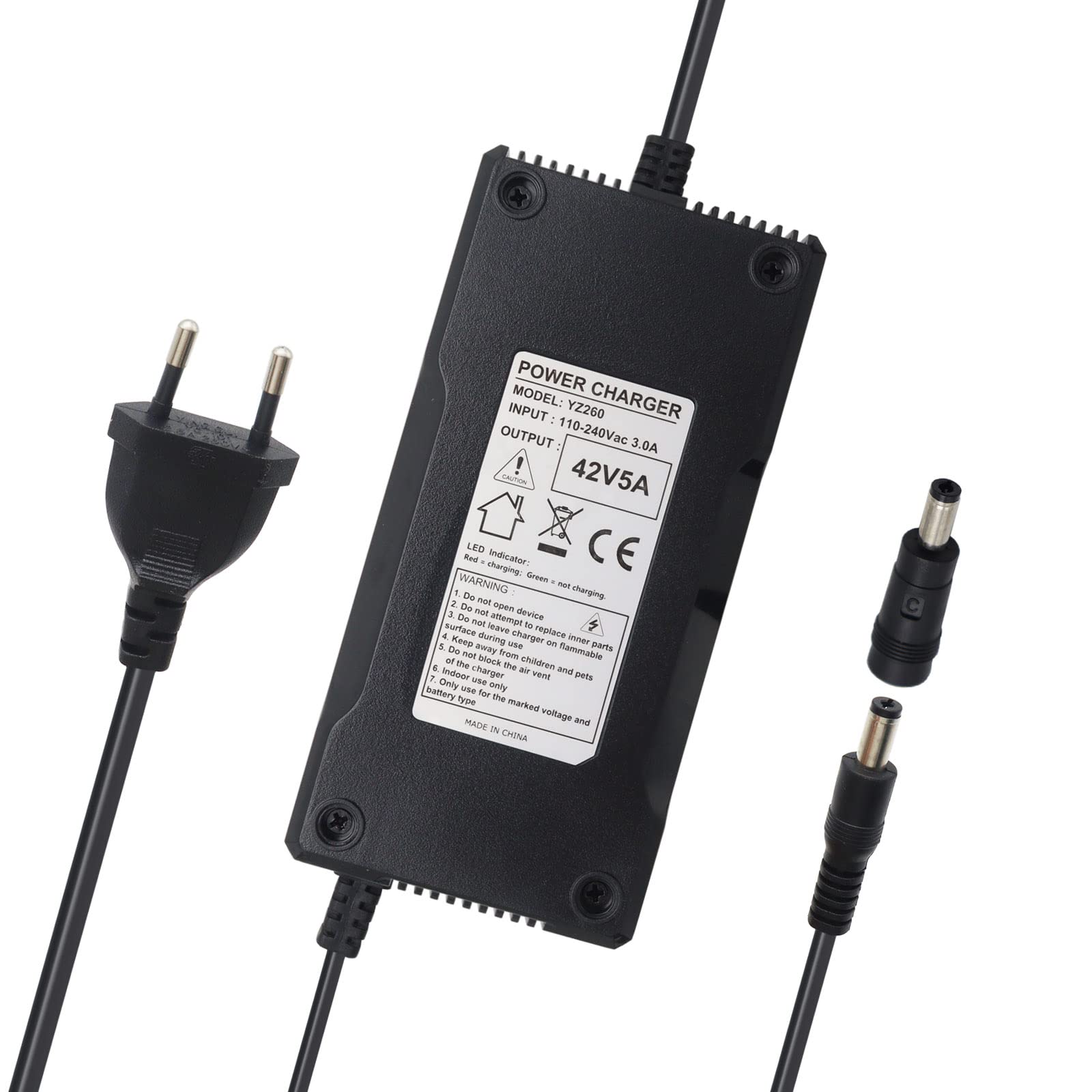 42V 5A Netzteil Ladegerät Ladekabel für 36V Akkus 5,5mm x 2,1mm Rundstecker mit 5,5mm x 2,5mm TIPP für E-Bike Elektrofahrrad Elektro Fahrrad Akkus zum ACK4201 C060L1001