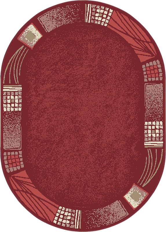 SrS Rugs® Luna Collection, Living Room Rugs, Hallway Runners, with Soft Smooth 8mm Pile. Contemporary Borders Design. 7 Colours, 9 Sizes (Red Borders Oval, 120cm x 170cm) — image 1