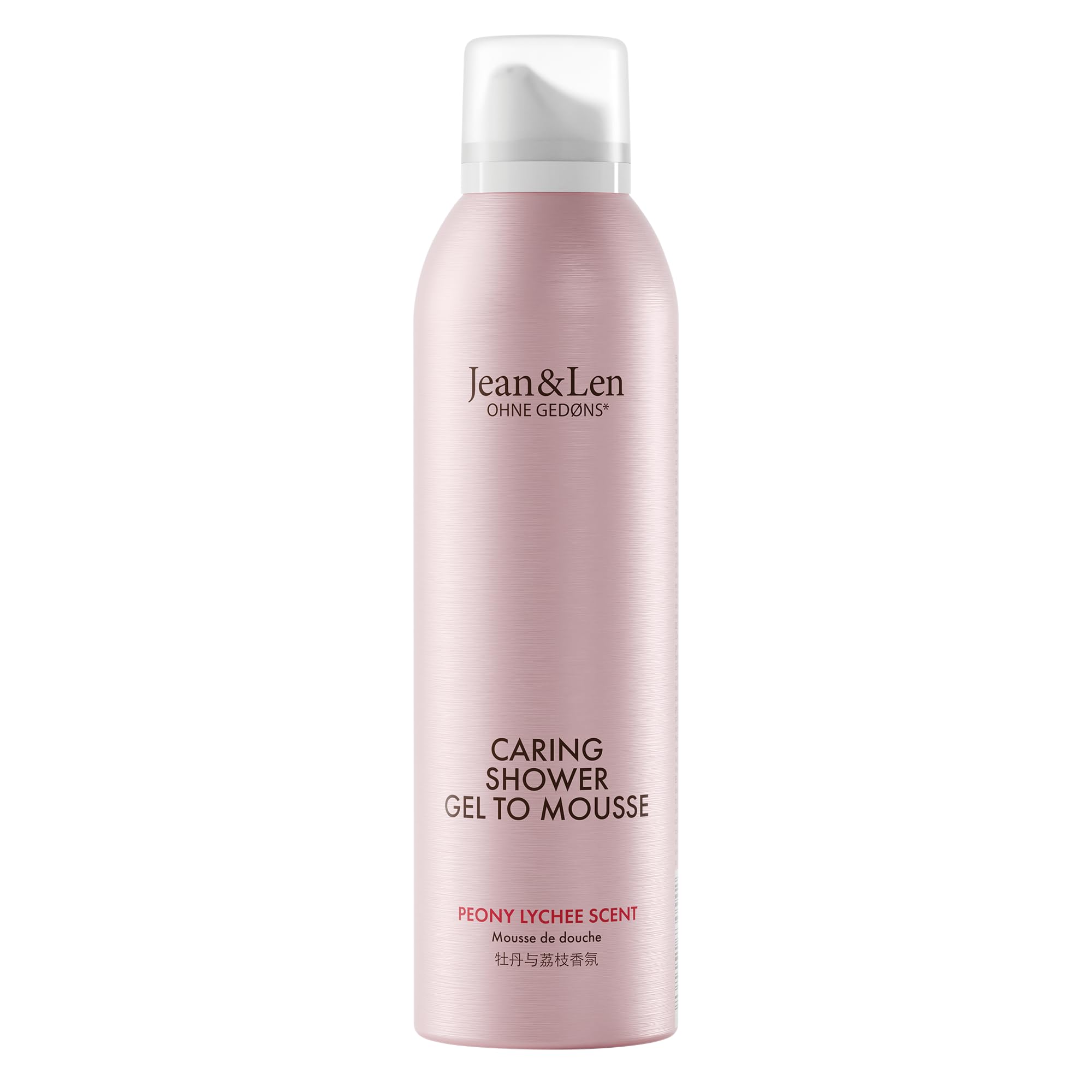 Jean & Len Caring Shower Gel To Mousse Peony & Lychee, mit Mandel-, Jojoba- und Babassuöl, für ein duftendes Reinigungserlebnis, für normale Haut, Duschschaum, ohne Parabene & Silikone, vegan, 200 ml