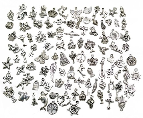Pack of 100 Mixed DIY Antique Pendants Charms for Crafting,Bracelet Necklace Jewelry Findings Jewelry Making Accessory