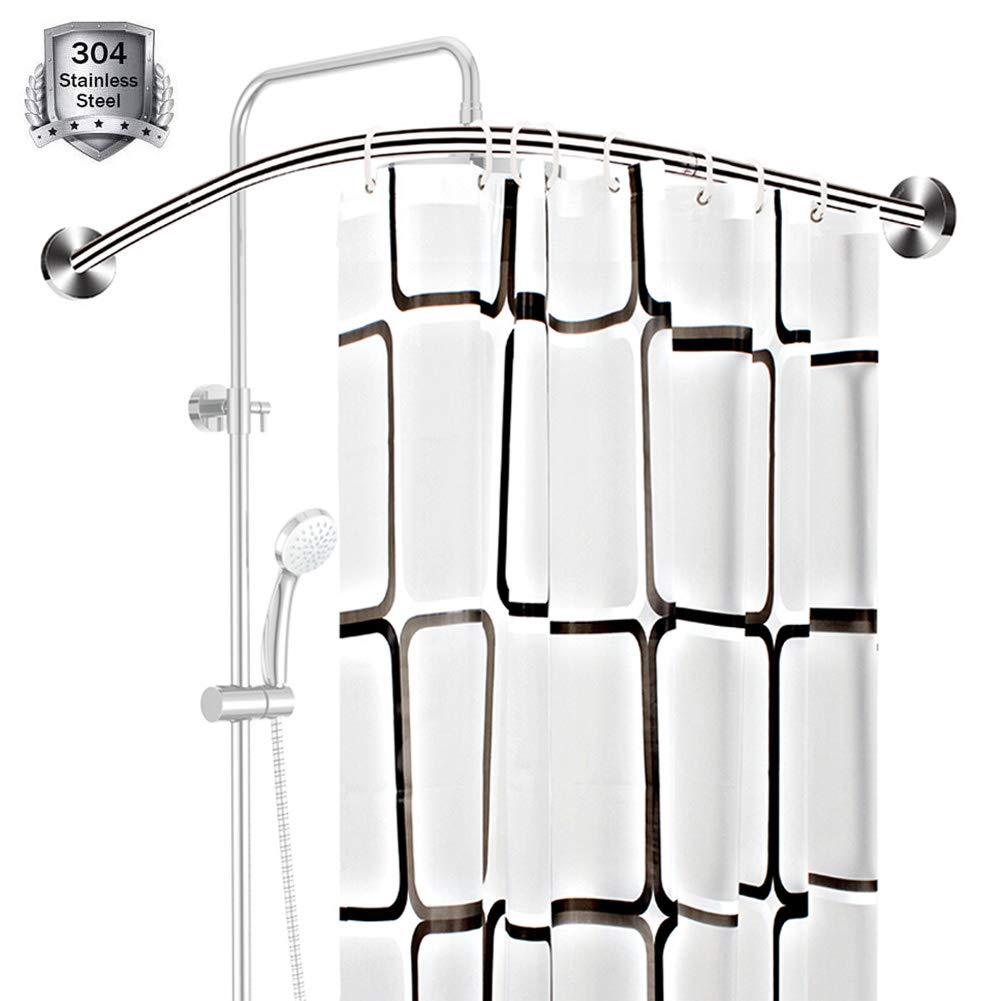 Curved Shower Curtain Rod U-Shaped No Drilling Bathroom Bathtub Bath Corner Curtain Rail Bar Adjustable,Extendable Stainless Steel Pole 60-95cm * 60-95cm