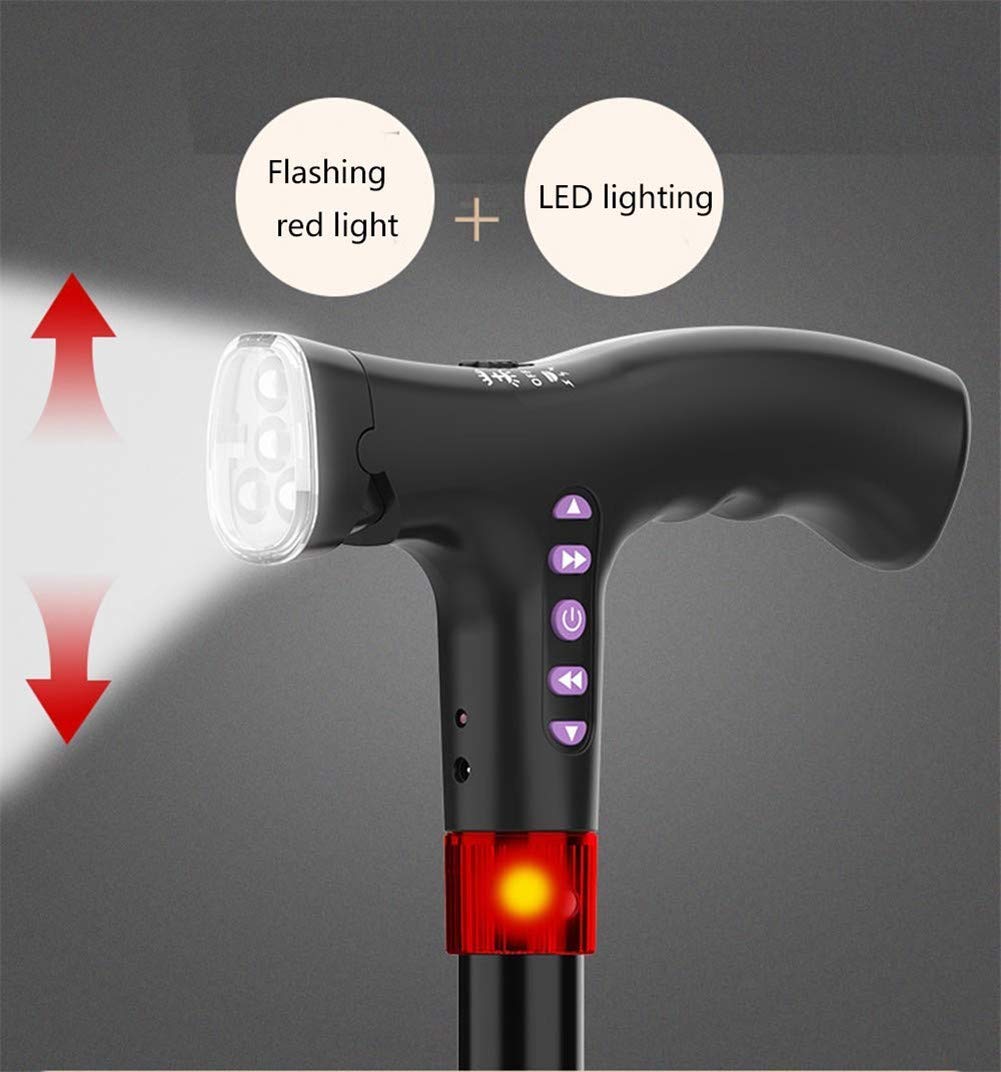 Bastón Plegable telescópico Plegable - Ayudas para Caminar de Aluminio con luz LED - Ligero, Moderno, bastón de Viaje, fácil de Plegar con Alarma para Personas Mayores - para Hombres, Mujeres,