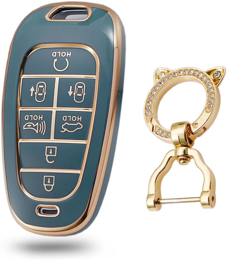 KUNIO Car Key Fob Cover Case Keychain Key Holder Key Cover Fit for Hyundai Sonata Santa Fe Tucson NX4 Palisade Ioniq 7 Button