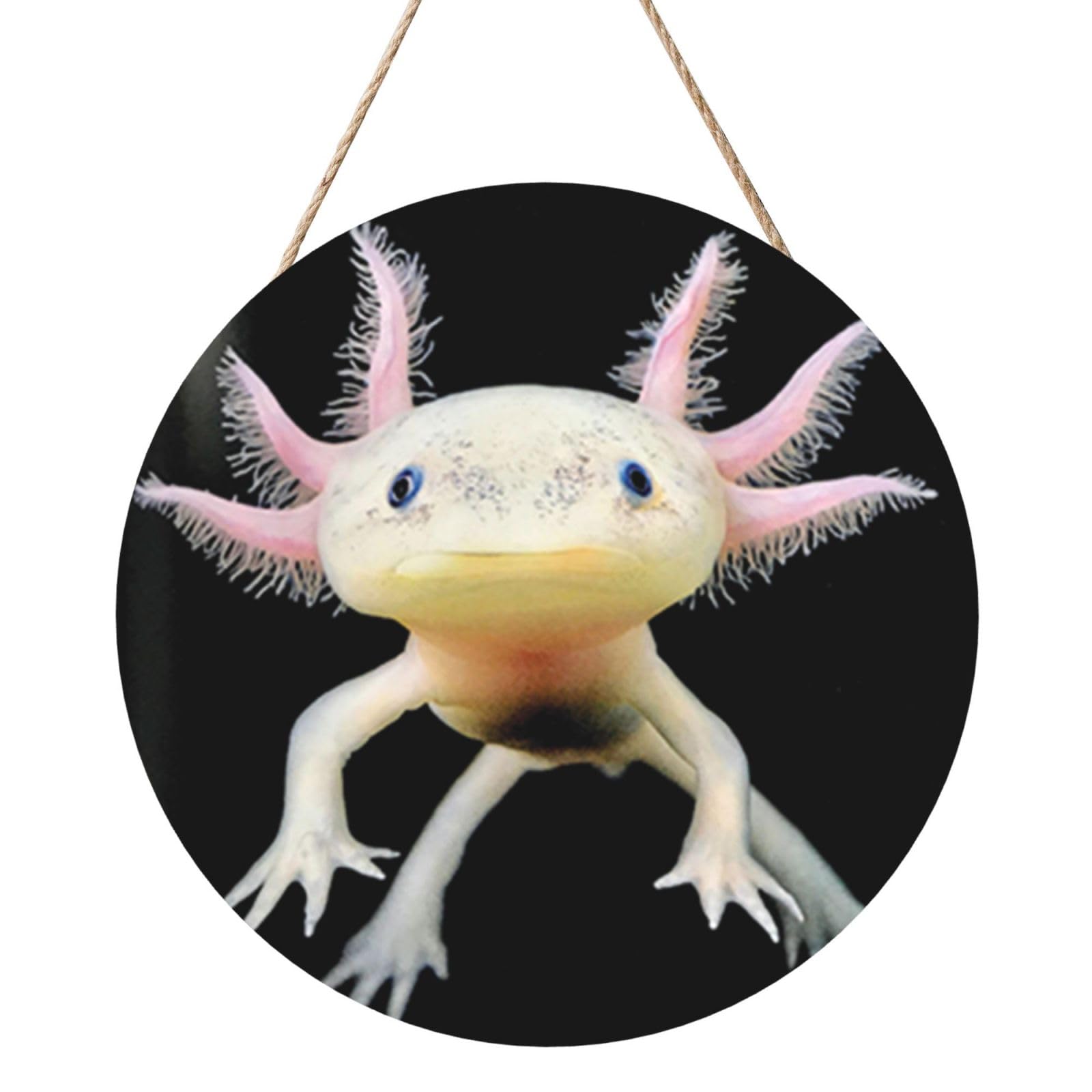 InOmak Axolotl Print, Round Wood Panel Painting 12 in, Wall Hanging Painting For Home