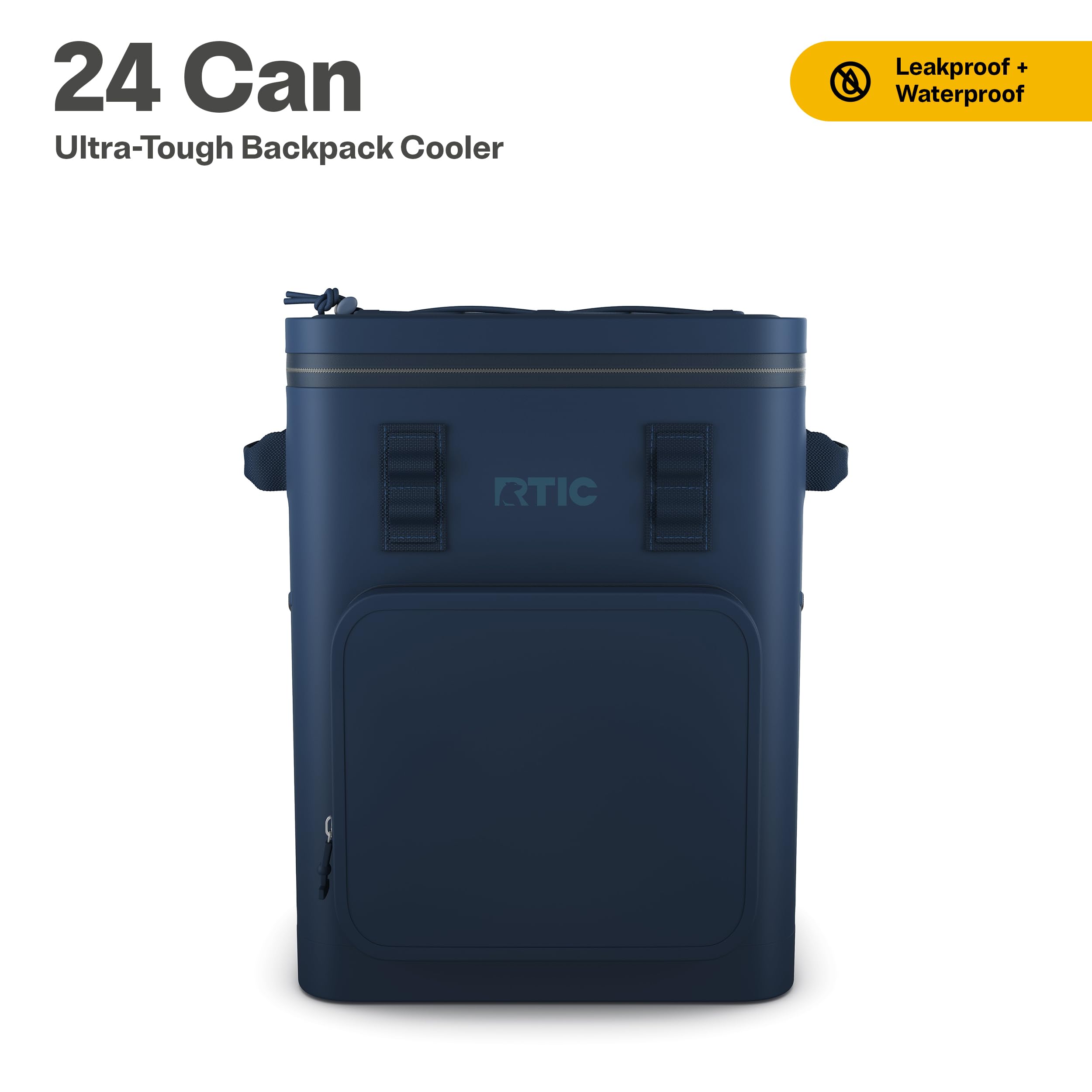 RTIC 24 Can Ultra-Tough Backpack Cooler, Insulated, Waterproof, Leakproof, Portable, Floating Bag for Beverage, Drink, Lunch, Outdoor, Beach, Car, Camping, Picnic, Fishing, Boat, 14L, Navy