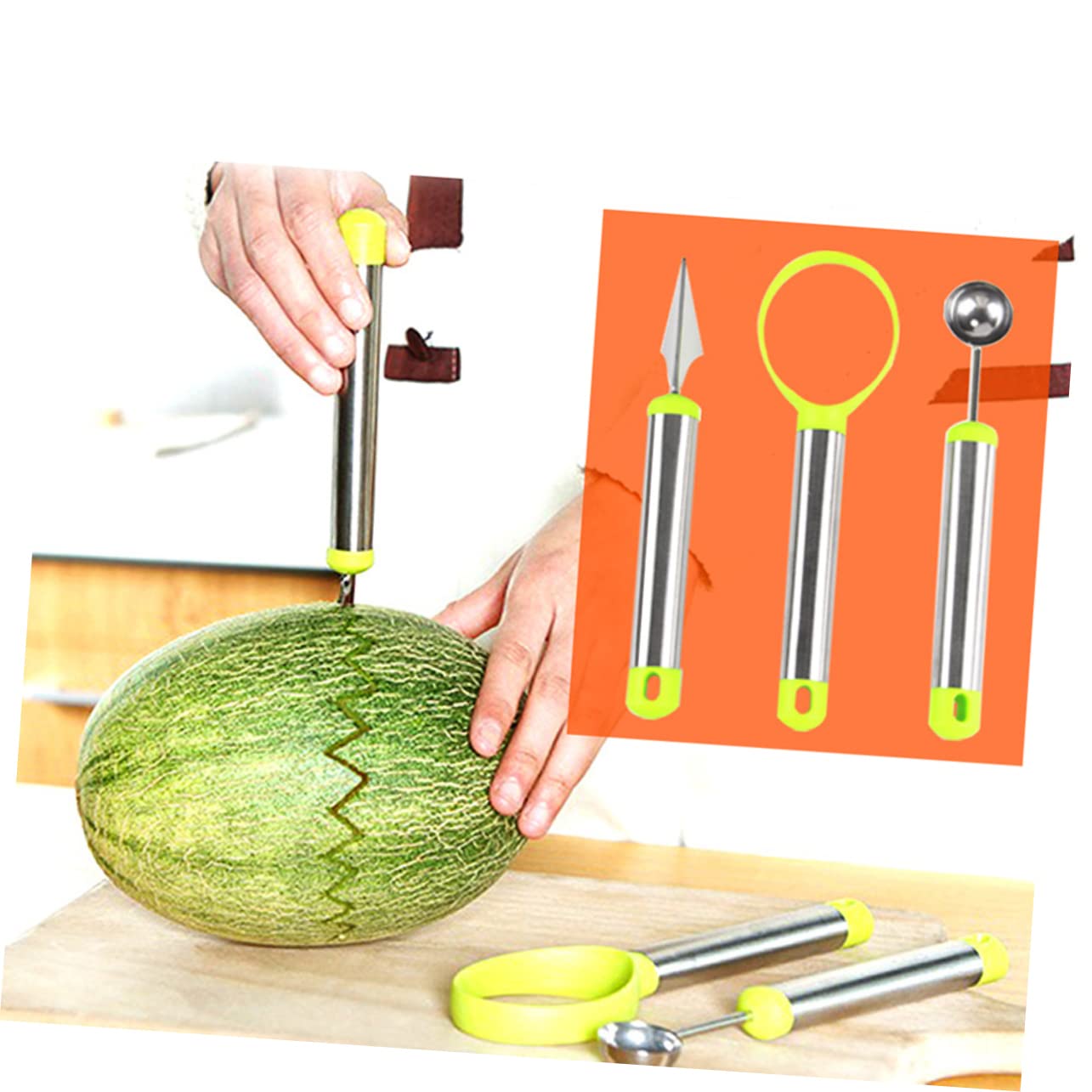 COLLBATH Fruit Cutter Molds Updated Vegetable and Fruit Cutting Tools Set Includes Carving Knife Slicer and Digging Ball for Carving