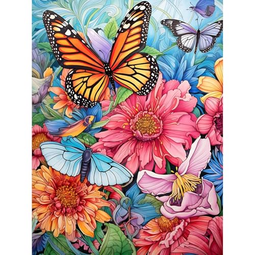 Juego de pintura de diamantes para adultos, para adultos, diseño de mariposa, flor de mariposa, como regalo o como decoración de pared en casa (30 x 40 cm).