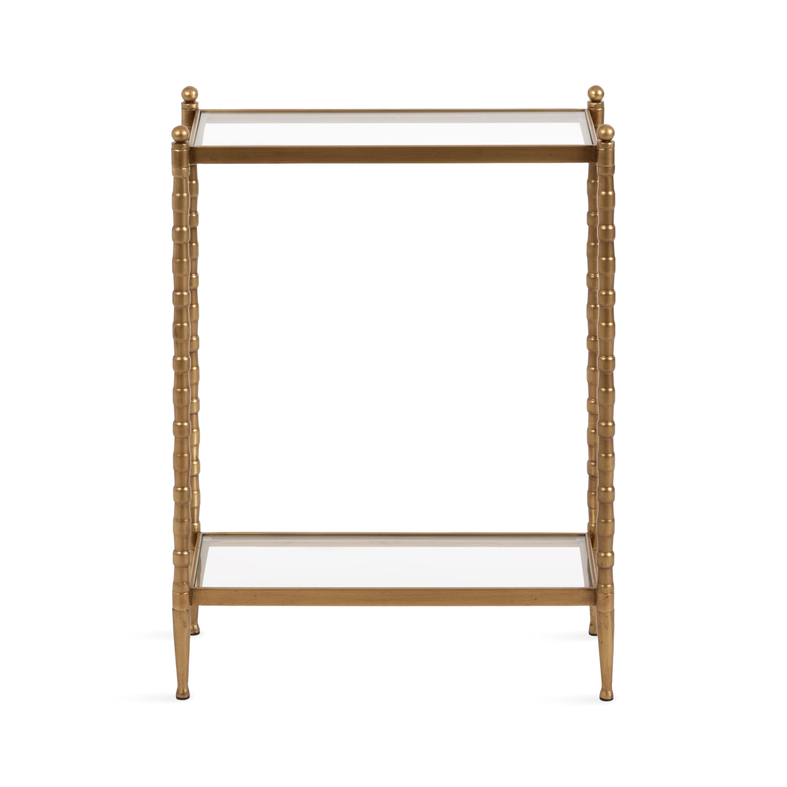 Kate and Laurel Prisha Traditional Metal Skinny Side Table, 18 x 8 x 25, Clear Glass and Gold, Vintage Rectangular Slim Bedroom Nightstand with Glass Tabletops for Use as Living Room End Table