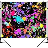 Paint Splatter Happy Birthday Backdrop Colorful Neon Glow Painting Graffiti Retro Disco Hip Pop Photography Background Pictures Photo Booth Studio Banner Birthday Party Decoration Prop 10X8FT CEM123D