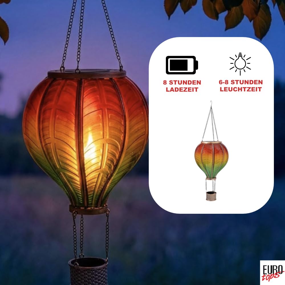 EUROtops Solar-Heißluftballon LED-Beleuchtung wetterfester Kunststoff Outdoor-Dekoration 12 20 40 flackernde LEDs