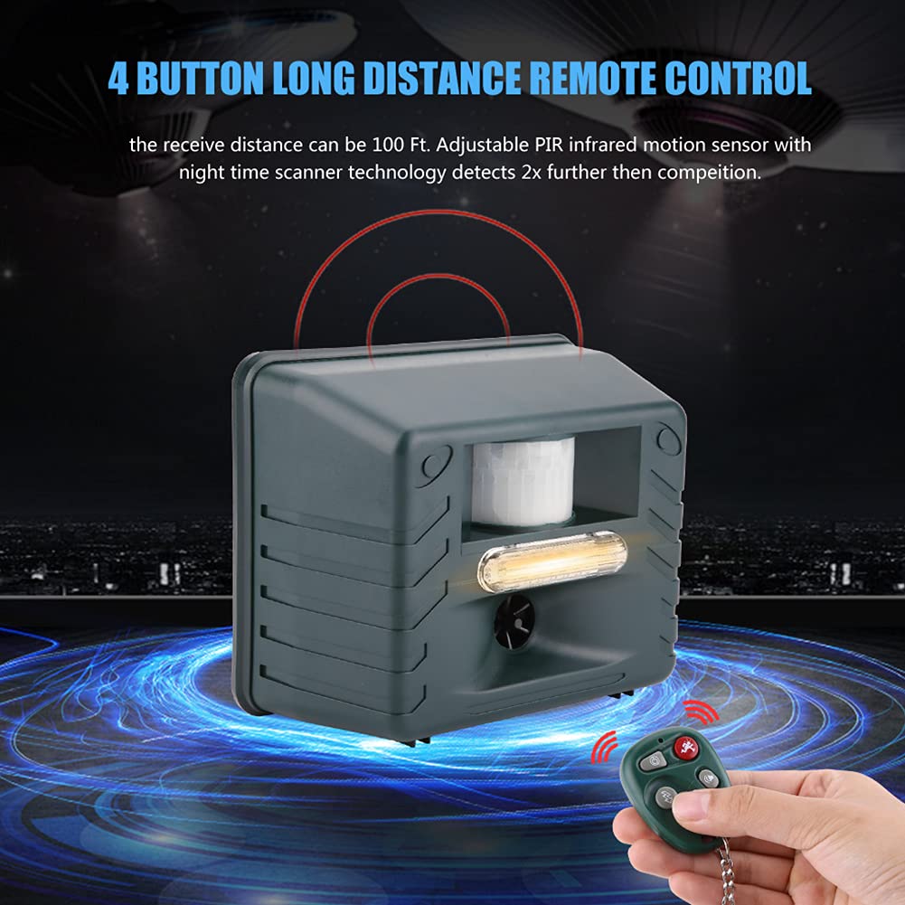 Hidyliu Allarme Ultrasonico con 4 Suoni Flash Repellente Elettronico per Parassiti, con Telecomando per Animali All'aperto, Uccelli, Roditori, 5000 Piedi Quadrati (Spina europea 220 V)