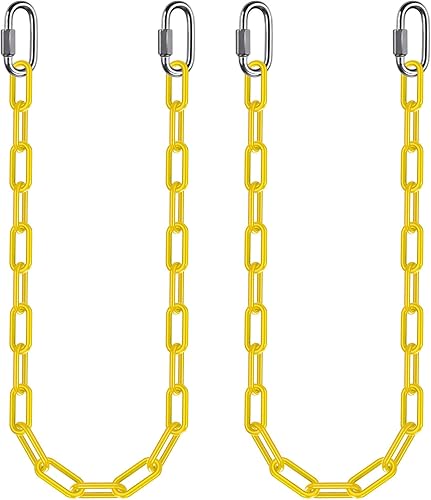 Miniatura 8 de 2 cadenas de columpio de 100 pulgadas con mosquetones, capacidad de 1000 libras, cadenas colgantes recubiertas resistentes, cadenas colgantes para