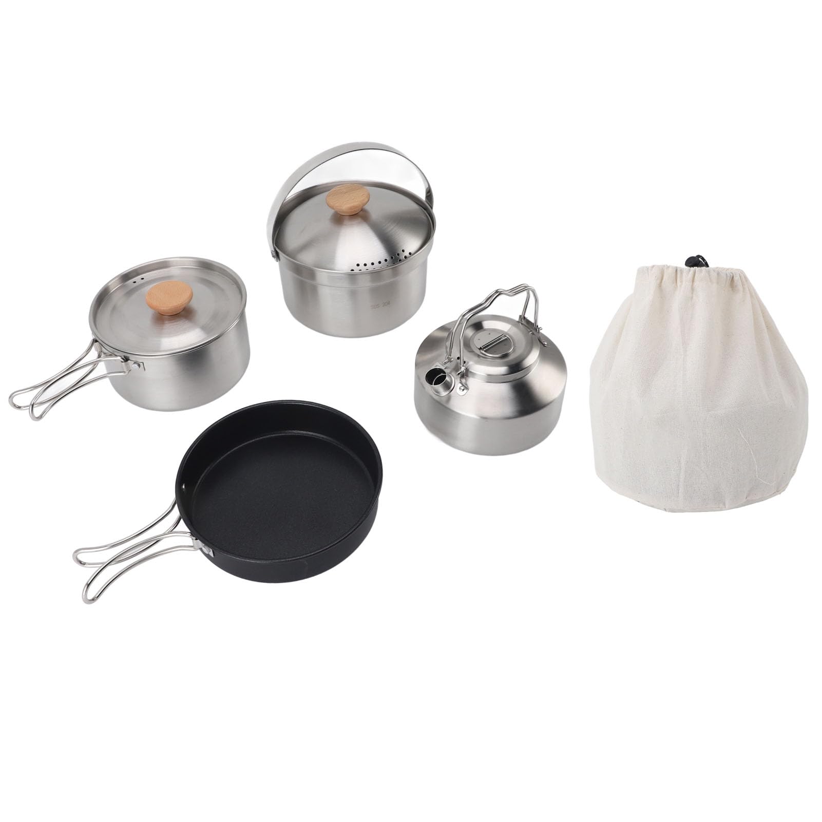 Pssopp Set di Pentole da Campeggio, Kit di Pentole da Viaggio in Acciaio Inossidabile, Set di Antiaderenti Portatili per Picnic All'aperto con Zaino in Spalla