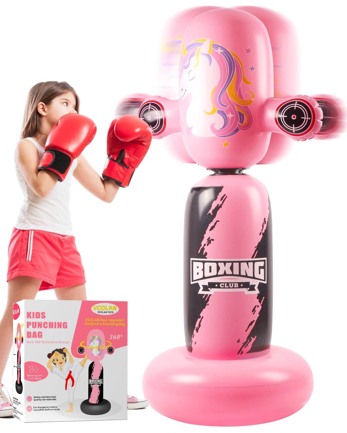 Punching Bag for Kids,New Upgraded 360°Rotating Kids Punching Bag,Inflatable Boxing Bag Toy for Boys Girls, Christmas Birthday Gift for Kids Age 3-12