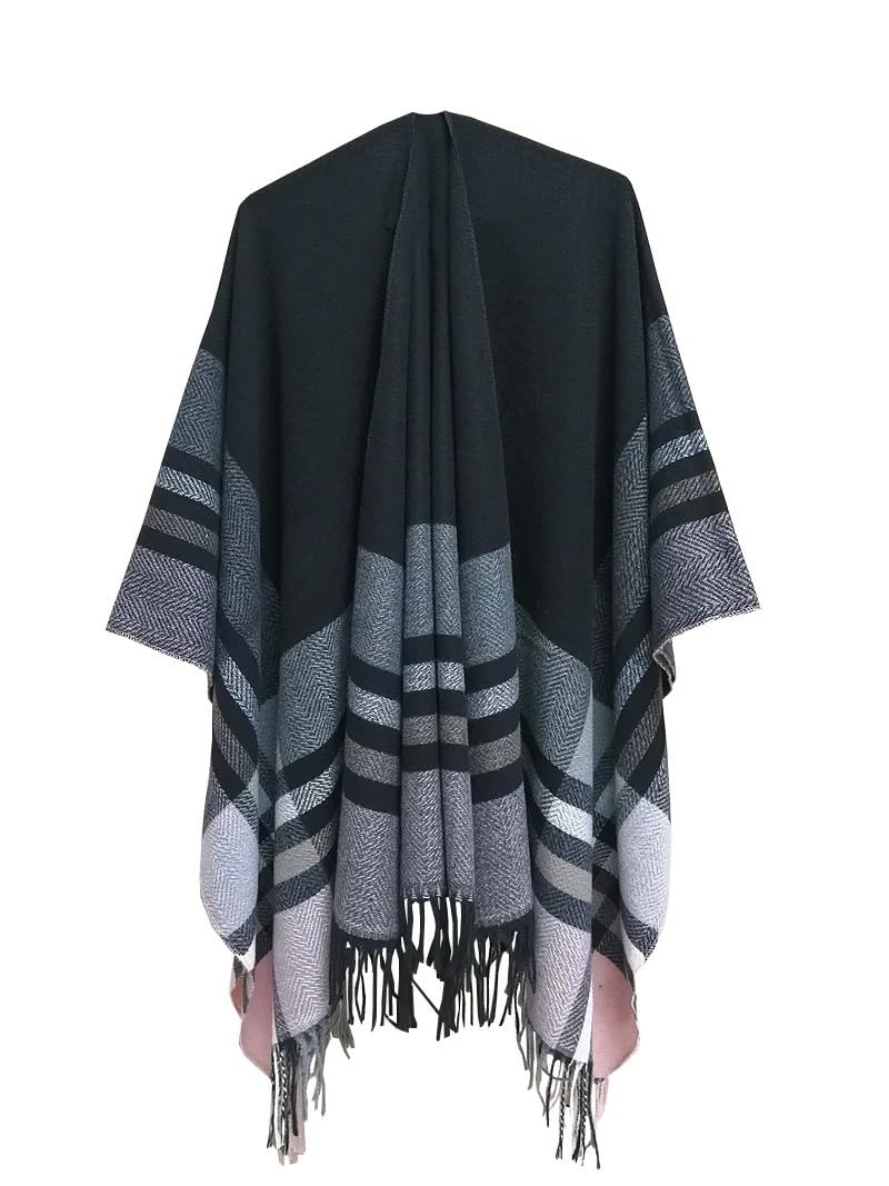 GMGQJST Shawl For Women Imitation Cashmere Women Spring Autumn Double sided Plaid Split Shawl Warm Street Poncho Lady Capes White Cloaks(5)