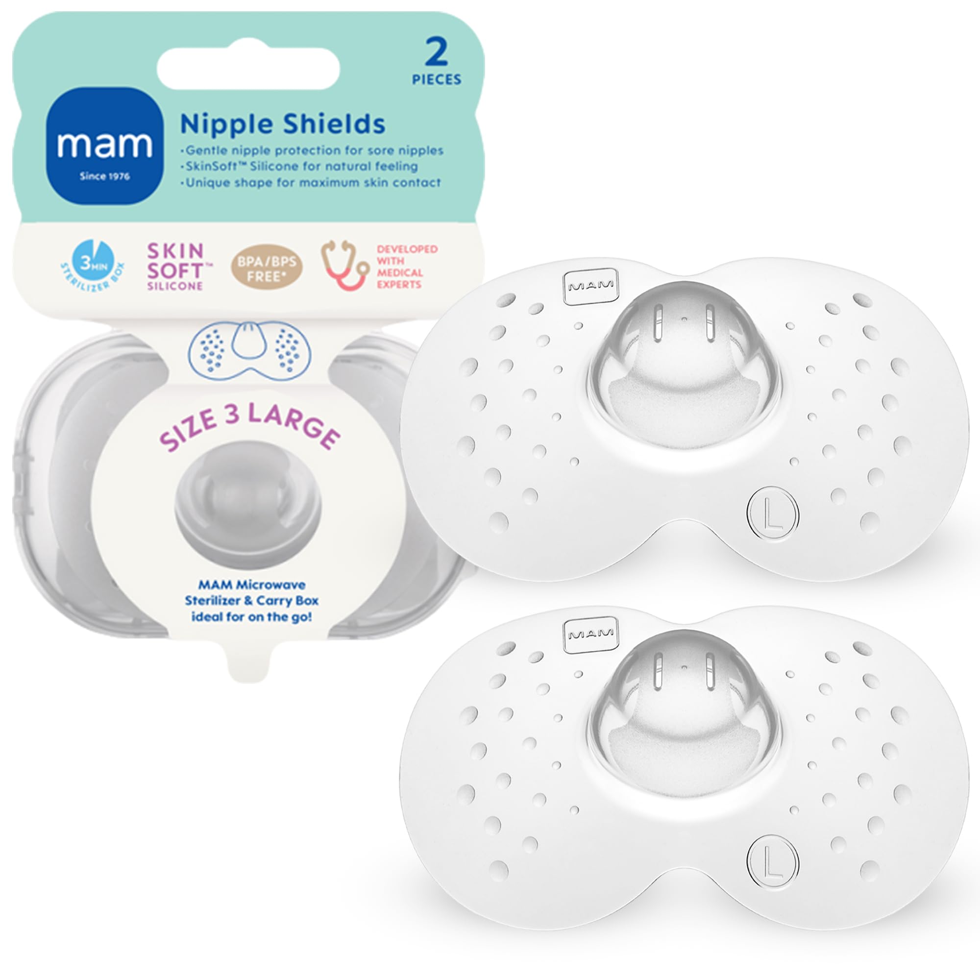 MAM Breastfeeding Nipple Shields with Sterilizing Storage Case, Nipple Shields for Nursing Newborn, Size 2 Regular 23mm, 2-Count, Clear-image-14
