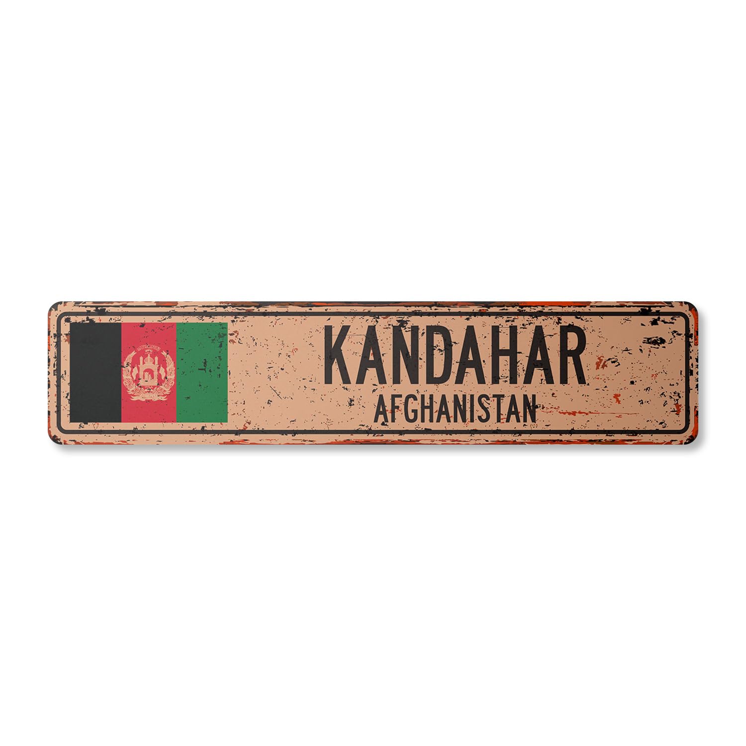 KANDAHAR AFGHANISTAN Vintage Aluminum Street Sign Afghani flag city country road rustic metal tin wall gift | Indoor/Outdoor | 30" Wide