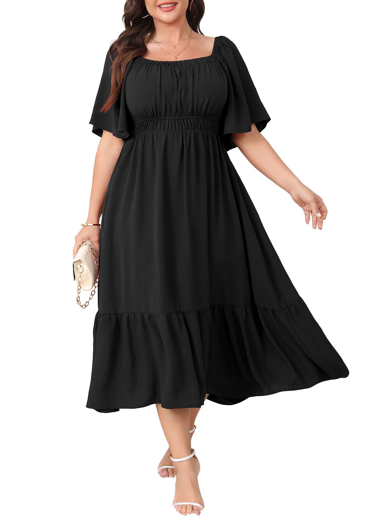 CICIDUDU Plus Size Smocked Casual Summer Maxi Dresses for Curvy Women