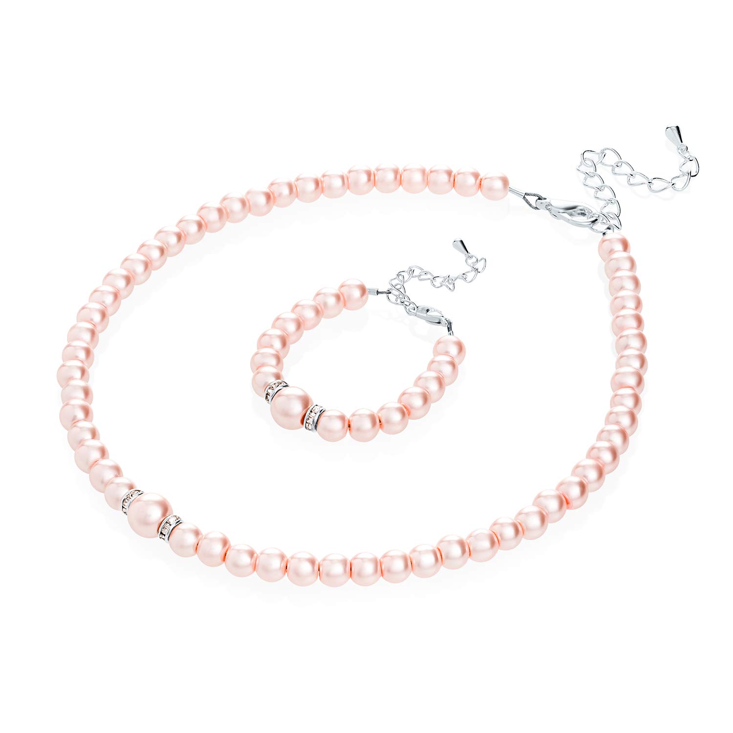 Crystal Dream Elegant Pink Simulated Pearl Baby Girl Necklace & Bracelet Set | Stylish Toddler Gift Set