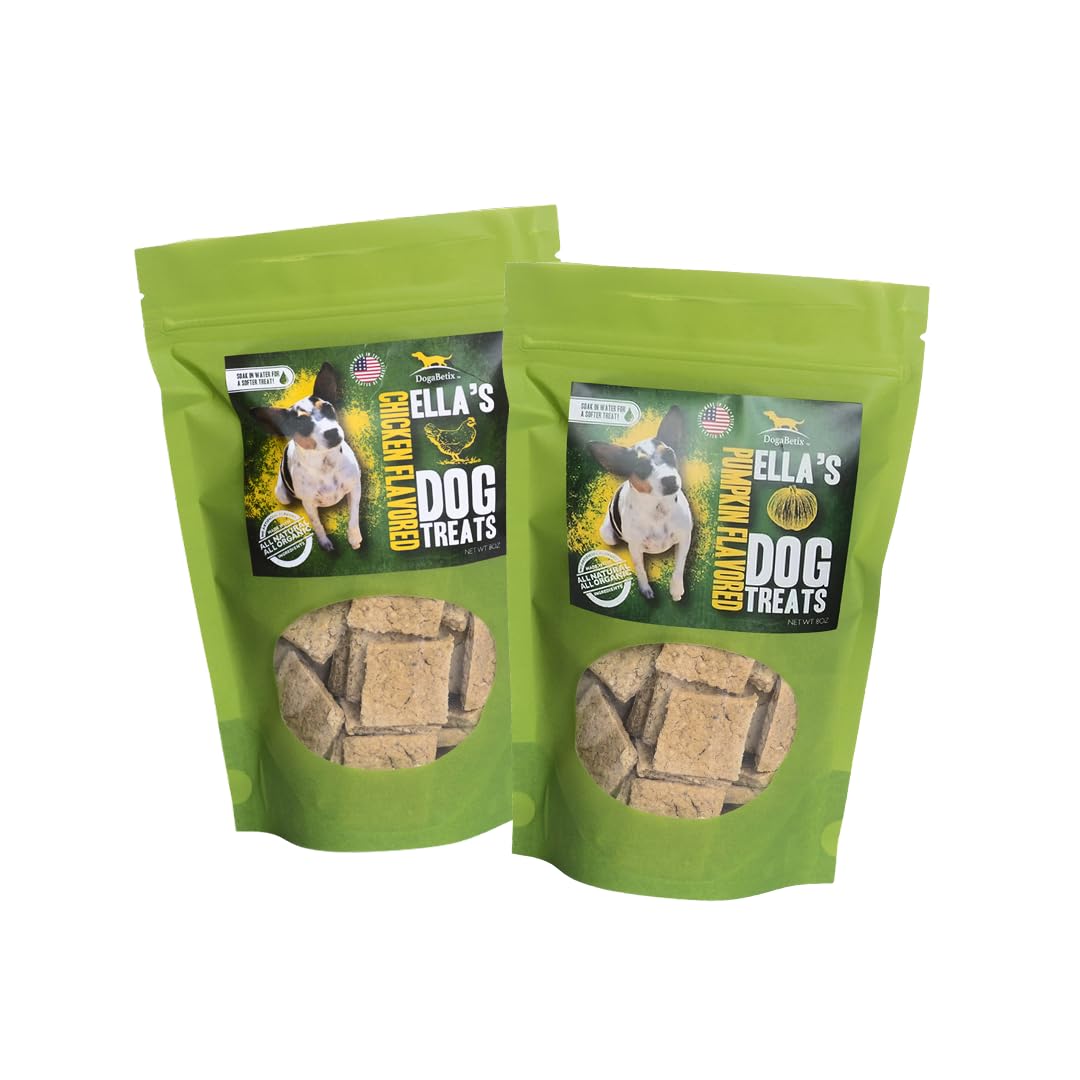 Ella's Diabetic Dog Treats 16 oz - Pumpkin and Chicken- Low Glycemic Ingredients - Vet Approved - Made in USA by Owners of Diabetic Dogs - Designed to Help Keep Sugar Levels Balanced