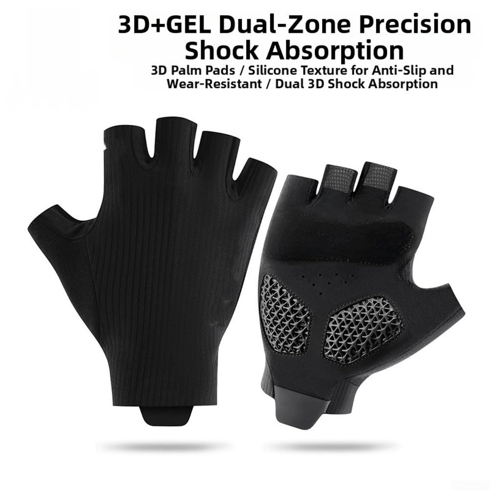 ReachMall Guantes de ciclismo de medio dedo acolchado de gel impreso en 3D a prueba de golpes para MTB Road Bike Training Verano Negro
