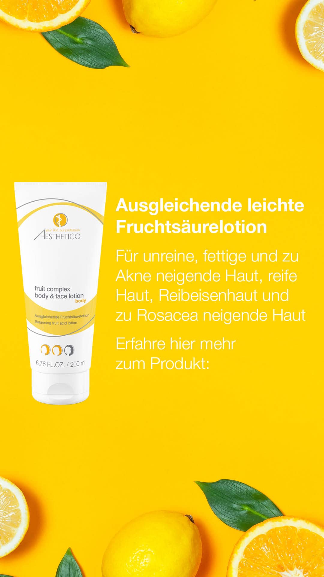 AESTHETICO fruit complex body & face lotion, 2 x 200 ml | Fruchtsäurelotion für Gesicht und Körper, glättet unreine und reife Haut, mit Weihrauch, Hyaluronsäure und Urea