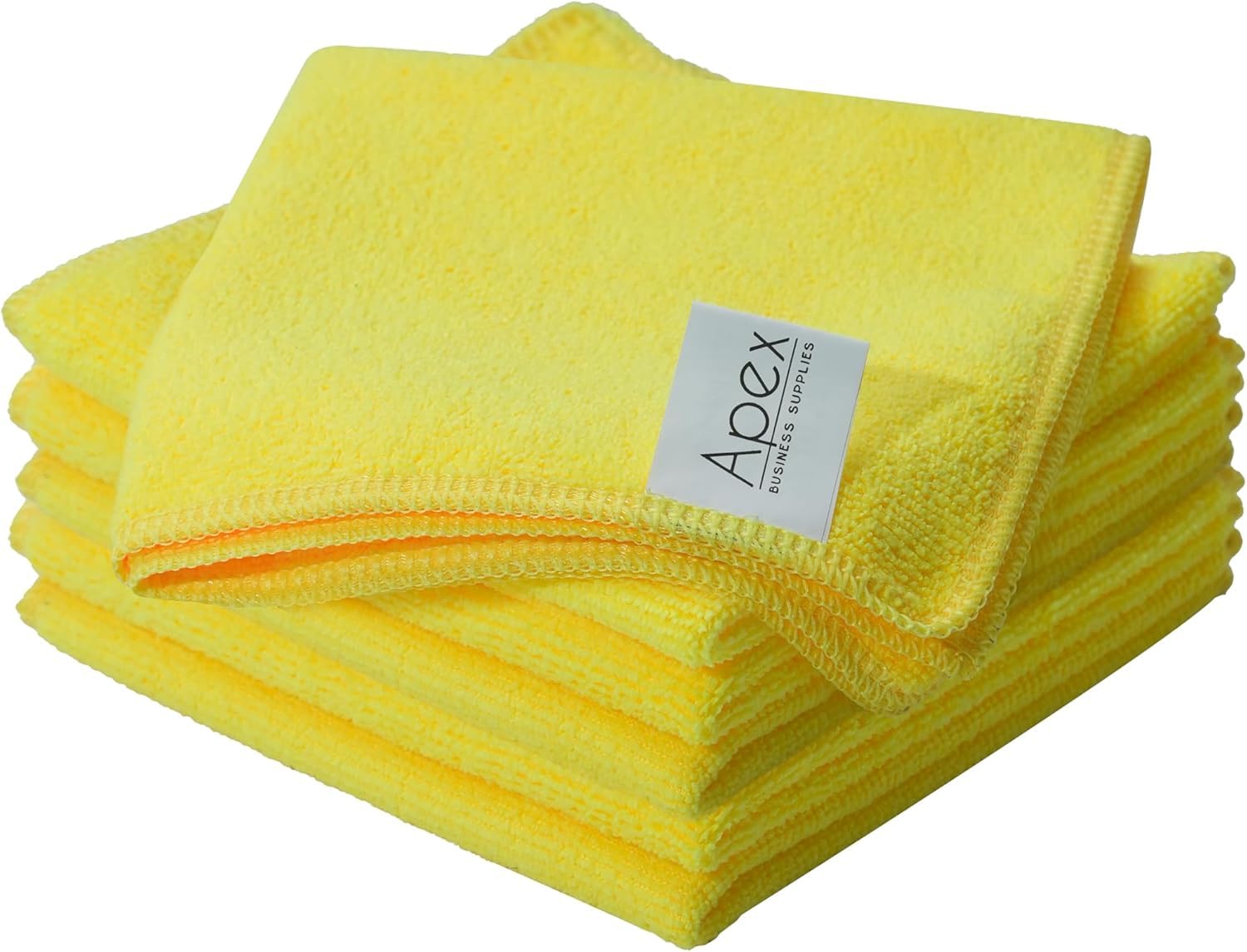 Apex Business Supplies Yellow 10 Microfibre Cloths 32X32cm | Multifunctional Reusable Cleaning Cloths | Lint Free Streak Free Washable Cloth Duster For House, Kitchen, Car, Motorbike, Windows