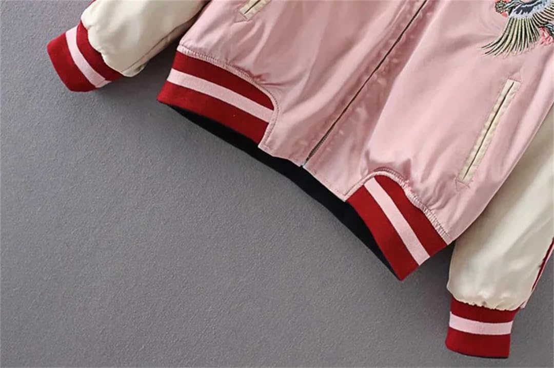 Satin-Tiger-Bomberjacke, bestickt, für Damen, Baseballjacke, japanischer Harajuku, weiblicher Mantel