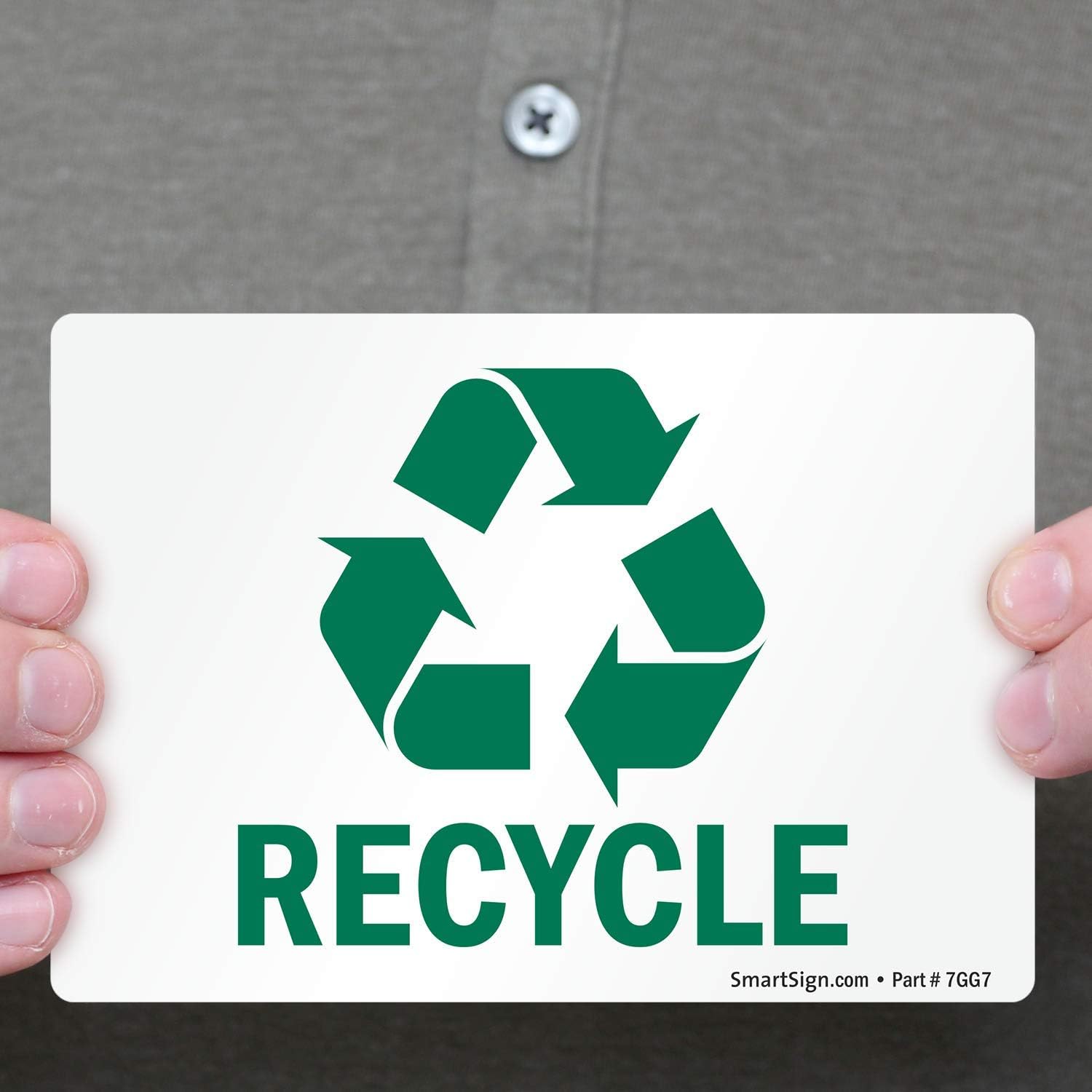 Free Shipping Offer SmartSign - U1-1028-ND_5x3.5 Adhesive Vinyl Label, Legend Recycle with Graphic, 3.5 high x 5 wide, Green on White