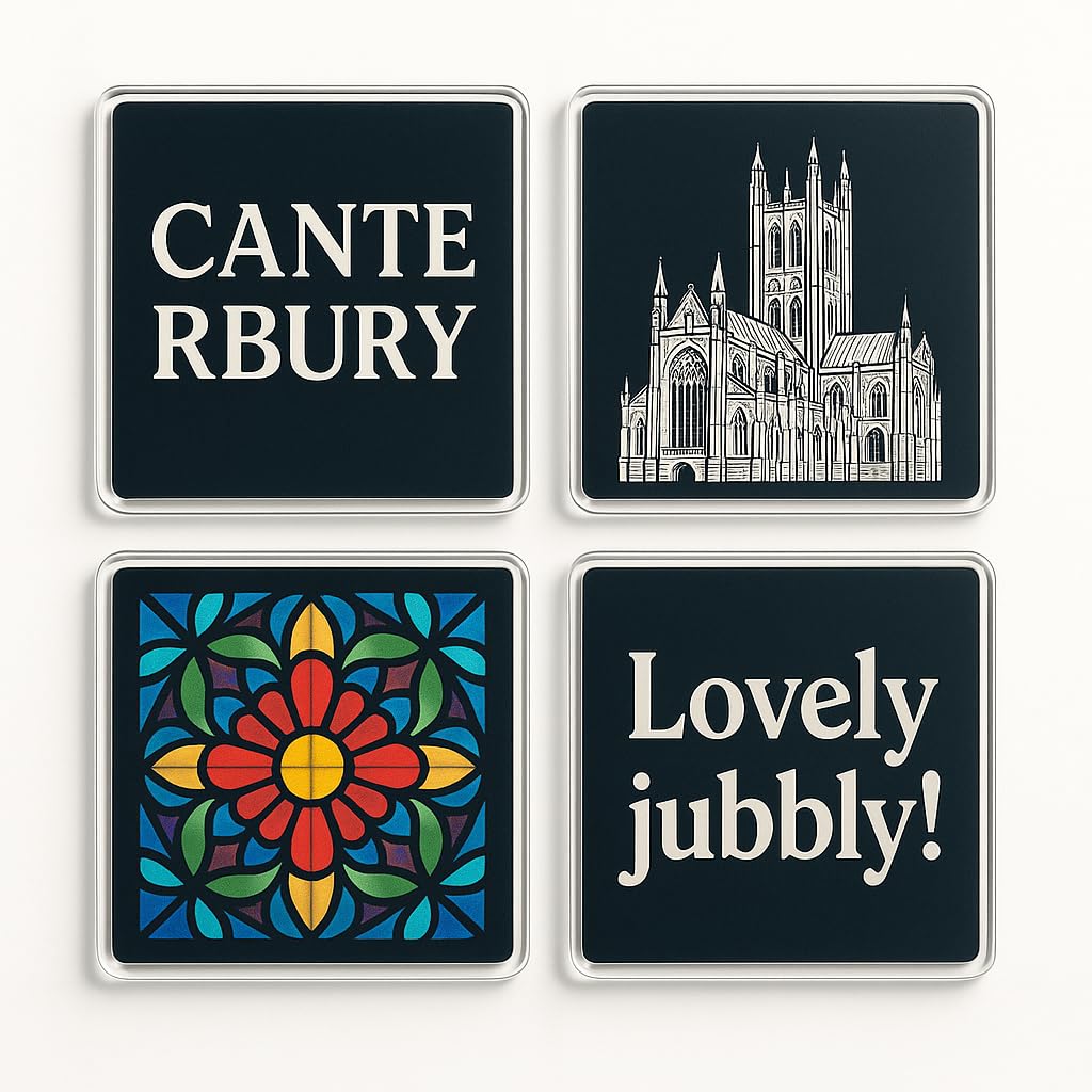 Acrylic Coaster Set of 4 with Canterbury Landmark Design - Historical & Whimsical Home Decor for Nostalgia Gifts