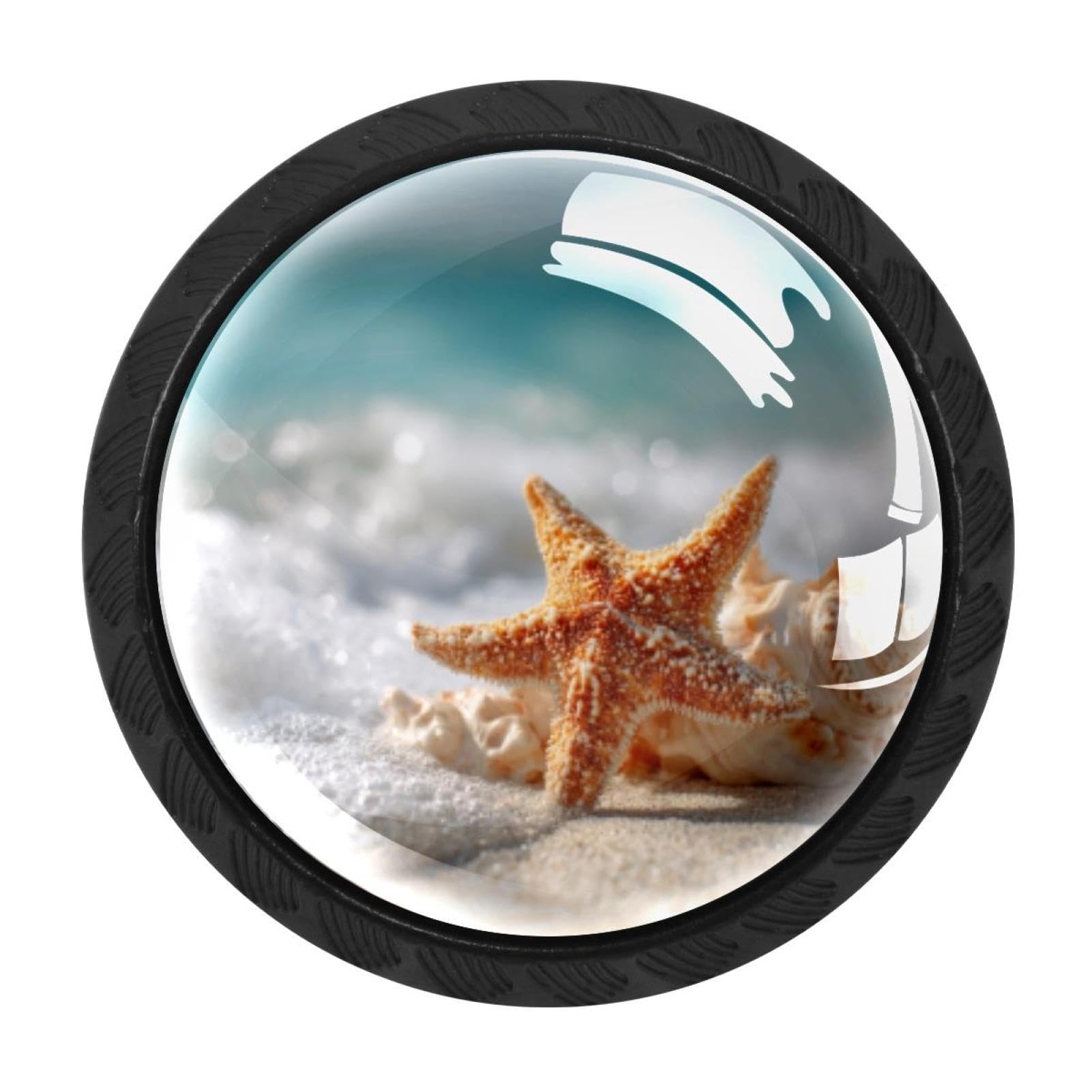 CHENZZZZ Starfish and Seashell on the Summer Beac (2) Drawer Knobs 4 Pack Crystal Dresser Knobs 35mm Glass Cabinet Knobs for Home Office Bathroom