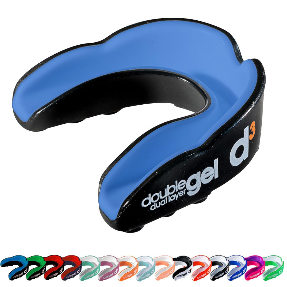 d3 Double Gel Mouthguard wth Case (Black/Blue, Adult (12+)) Gum Shield for Boxing, MMA, Contact Sports, Rugby, Martial Arts, Judo, Karate, Hockey