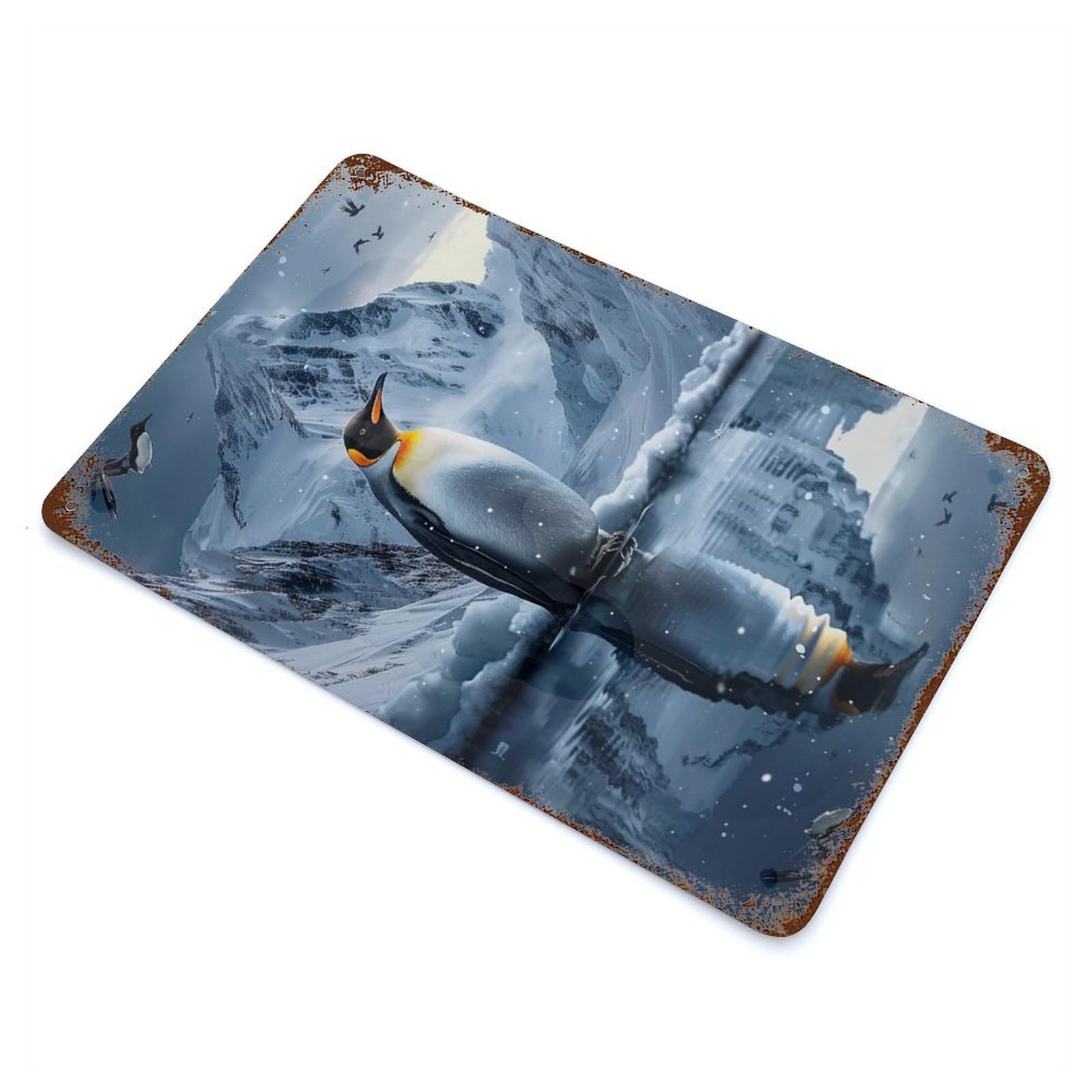 Antarctica Penguin Rusty Metal Tin Sign 11.8"x7.9", Classic Wall Plaque for Pub, Kitchen And Man Cave Decor