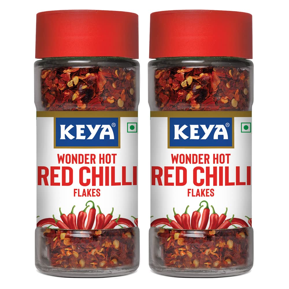 Keya Red Chilli Flakes | Dry Red Chilli Flakes Seasonings | Aromatic Spicy Dried Pizza Pasta Seasoning | Zero added Colours, Fillers, Additives & Preservatives | 100% Natural | 40gm | Pack of 2