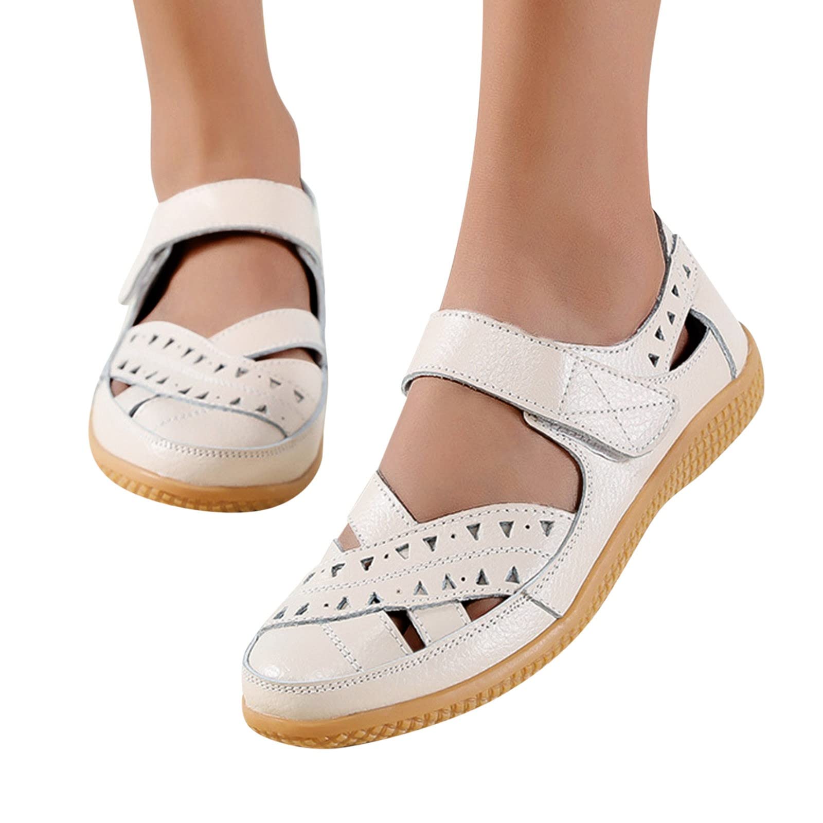 Sandalia Ortopédica de Cuero - Zapatos Mujer Verano Elegante Y Elegante Tacón Plano Chaquetas Plataforma Al Aire Libre Relajación Sandalias De Senderismo Calado Minimalista Zapatos Ligeros