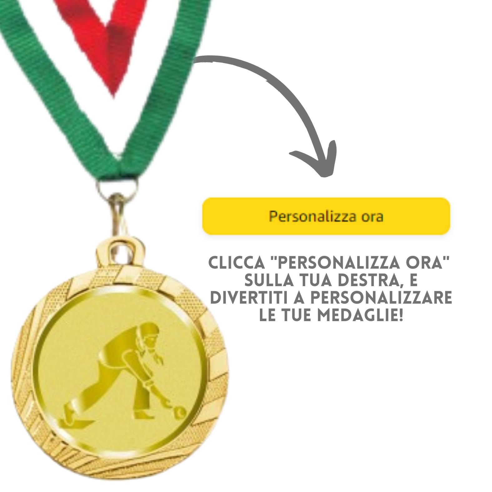 Stock Medaglie Personalizzate Premiazioni Bocce da 3,2 cm con Laccetto Medaglia Personalizzabili in Metallo con Stampa Personalizzata, Sport | 23.00.32.G