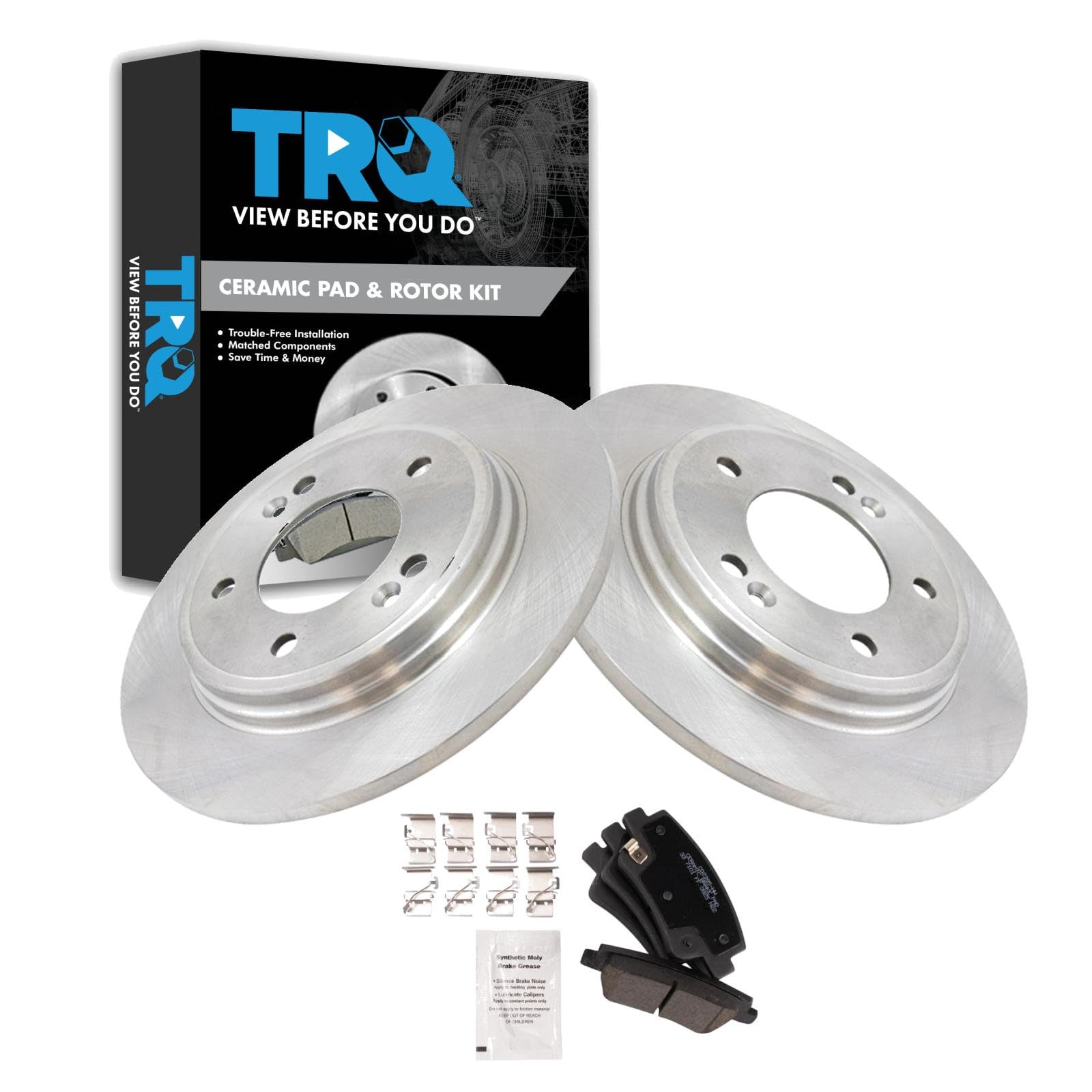 TRQ Rear Brake Pad and Rotor Set Ceramic Compatible with 2021-2023 Hyundai Elantra
