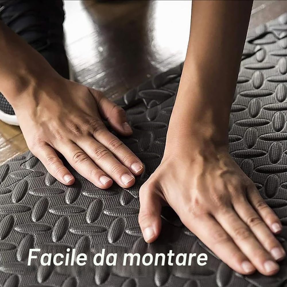Pavimento Gommato Palestra, Tappeto Puzzle 48 Pezzi 30x30x1cm, Antiscivolo e Resistente, Per Sport, Yoga, Fitness, Protezione Anticaduta, Outdoor, Nero