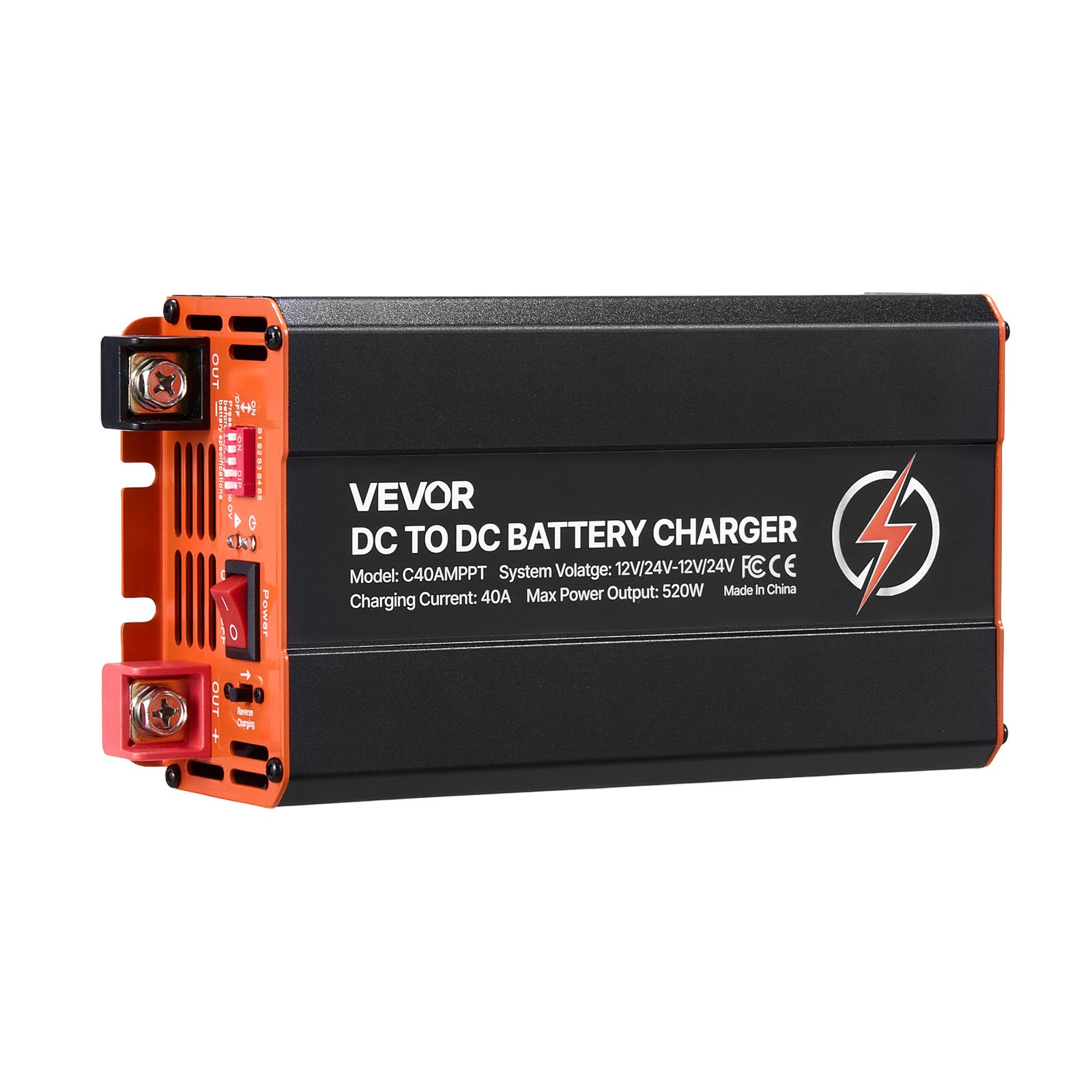 VEVOR DC-DC Batterieladegerät MPPT 520 W 40 A Ladebooster Dual-Eingang Solarpanel Lichtmaschine LiFePO4 Bleiakkus 12 V 24 V Wohnmobil