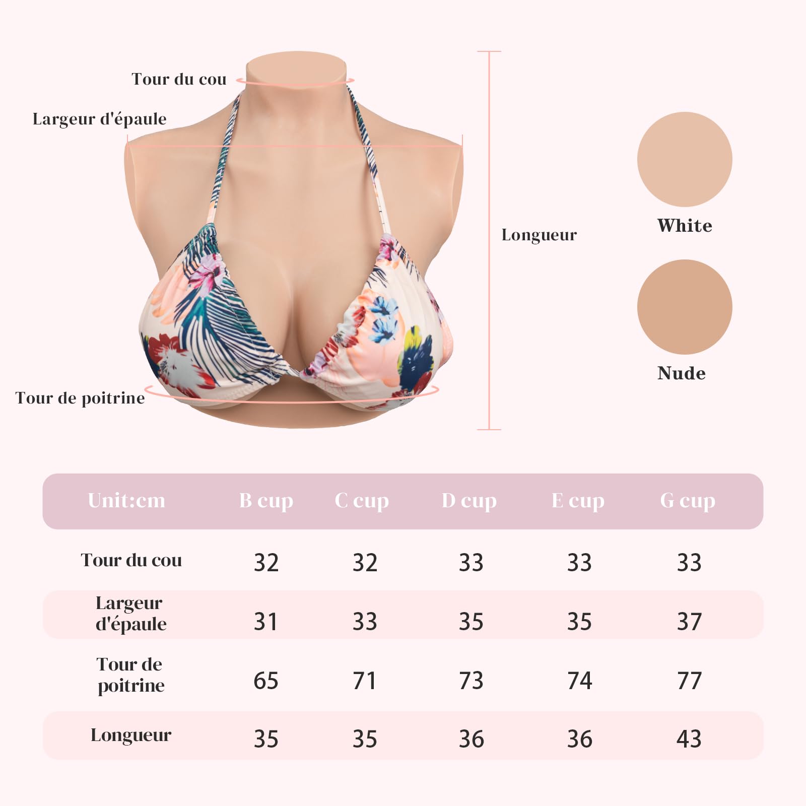 KUMIHO Faux Sein Silicone, Fausse Poitrine, Prothèse Mammaire pour Crossdresser, Drag Queens, Transgenres et Convalescence Mastectomie, Cotton Filler C Cup Blanc