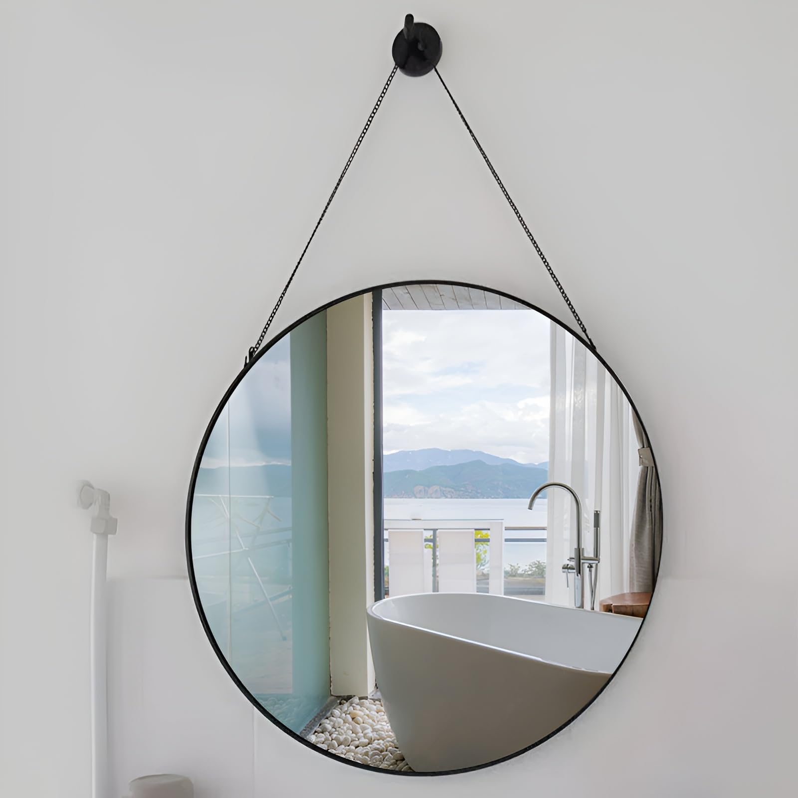 Moderno specchio rotondo da parete con cornice nera, 30/40/50 cm, specchio da appendere per bagno, soggiorno, camera da letto (50 x 50 cm), elegante decorazione per la casa