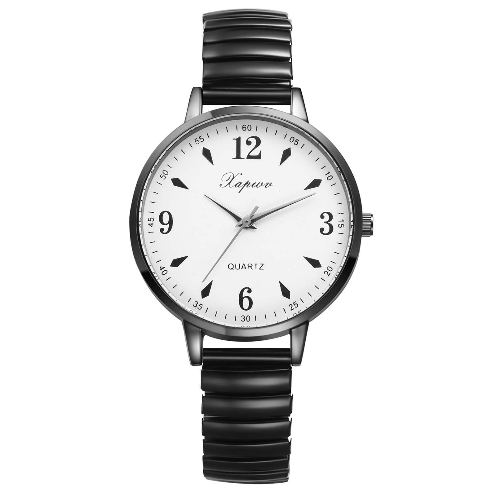 JewelryWe Damenuhr Elastische Uhr Damen Klassische Einfache Analog Quarz Armbanduhr Frauen Edelstahl Stretch-Armband Dünne Uhr mit Zugarmband & großem runden Zifferblatt
