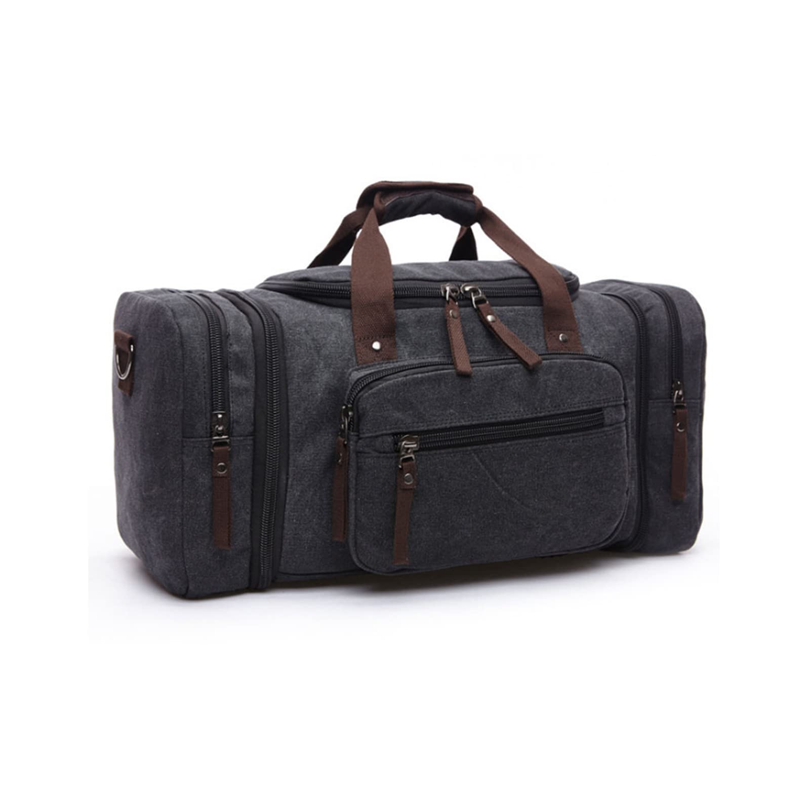 Canvas Duffle Bag for Travel 50L Large Duffel Bag for Men Women, Overnight Weekender Carry on Laptop Bag Outdoor Portable Soft Dense Durable (Black)